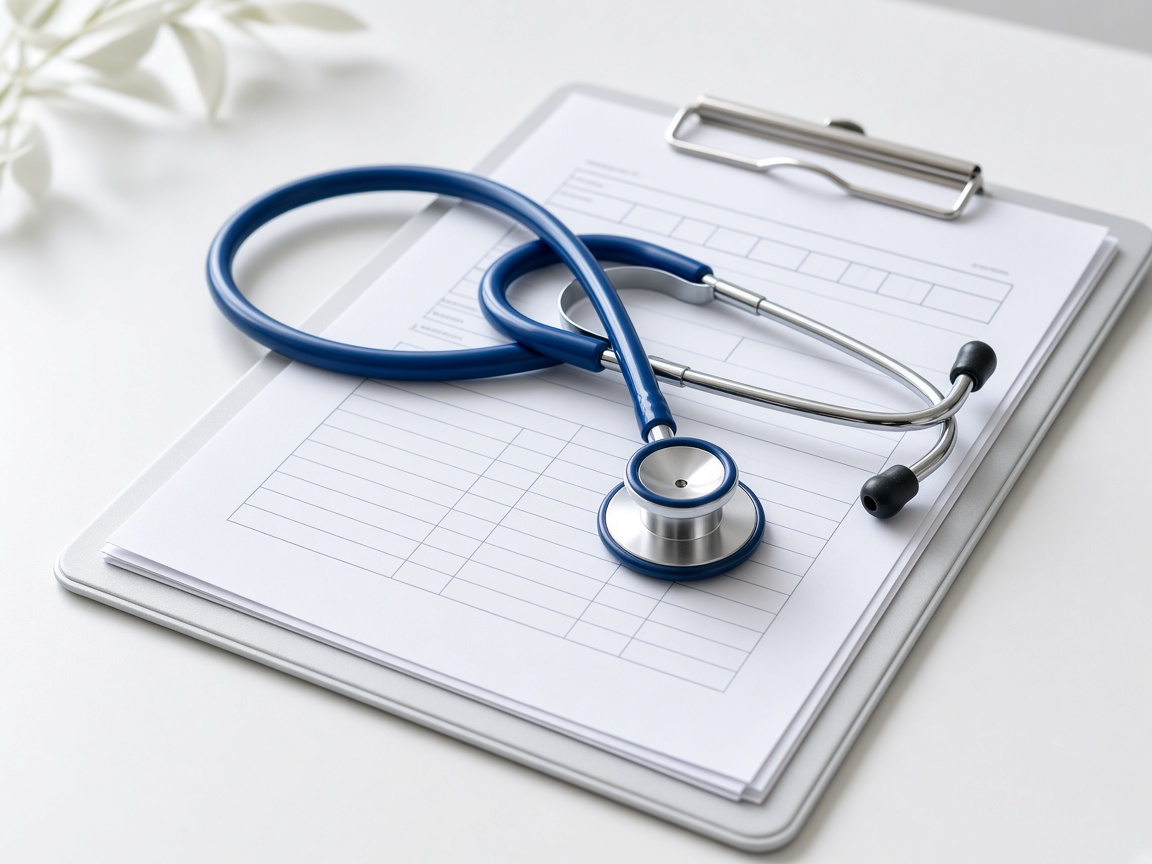 Stethoscope on medical clipboard